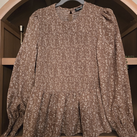 Amazon Tops - Amazon Brown Floral Women's Blouse